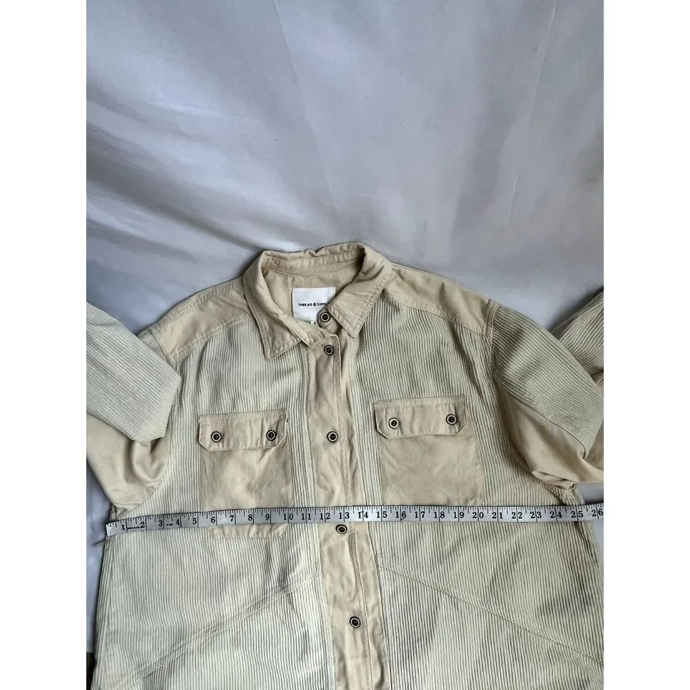 Thread & Supply Corduroy Beige Cream Shacket Shirt Jacket Size S Utility Unisex